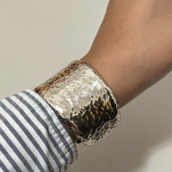 Vintage Taxco Mexico Hammered Sterling Wide Cuff - Picture 2 of 7